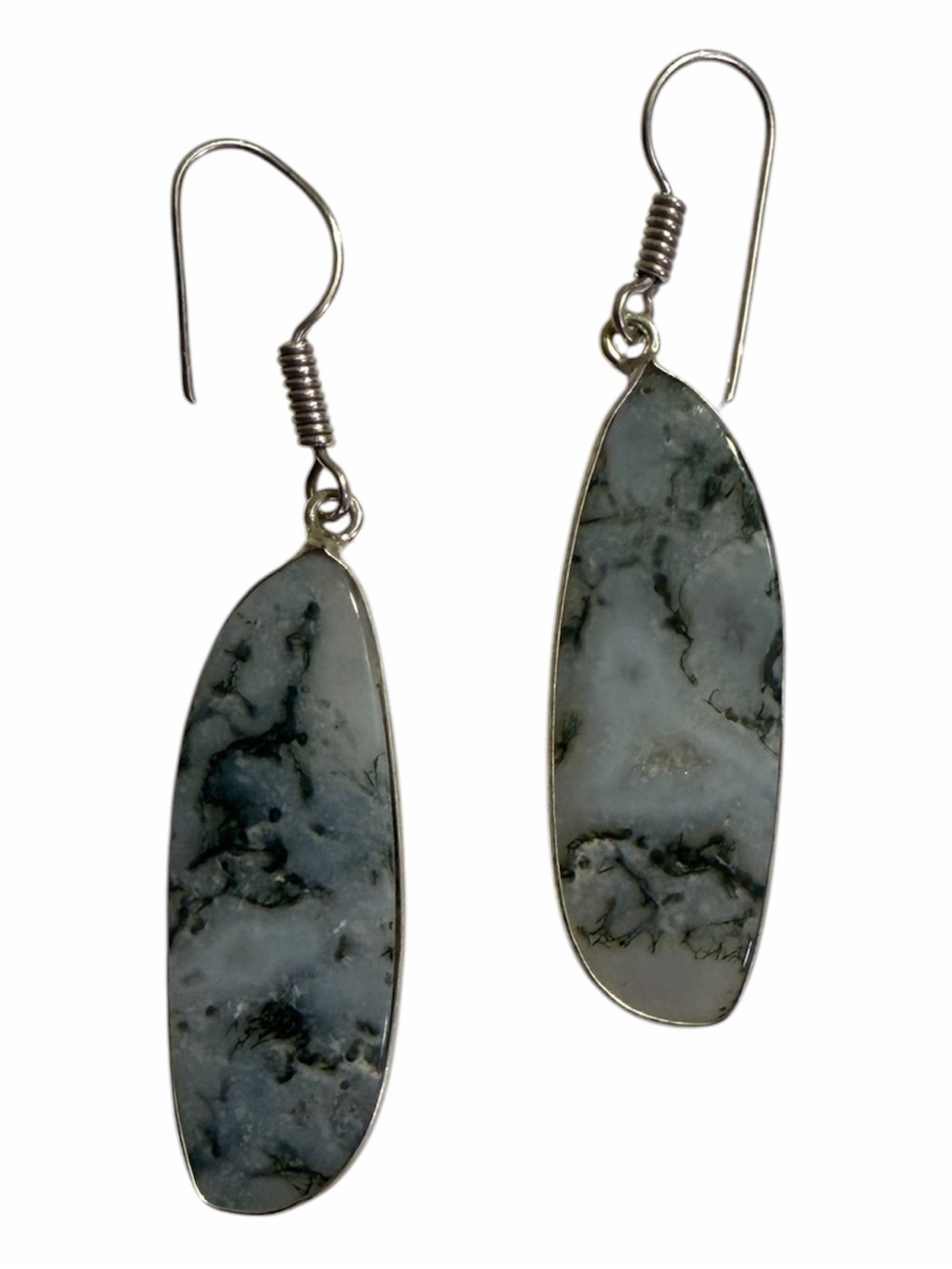 Dendritic Agate Teardrop Earrings - Gray Stone Drop